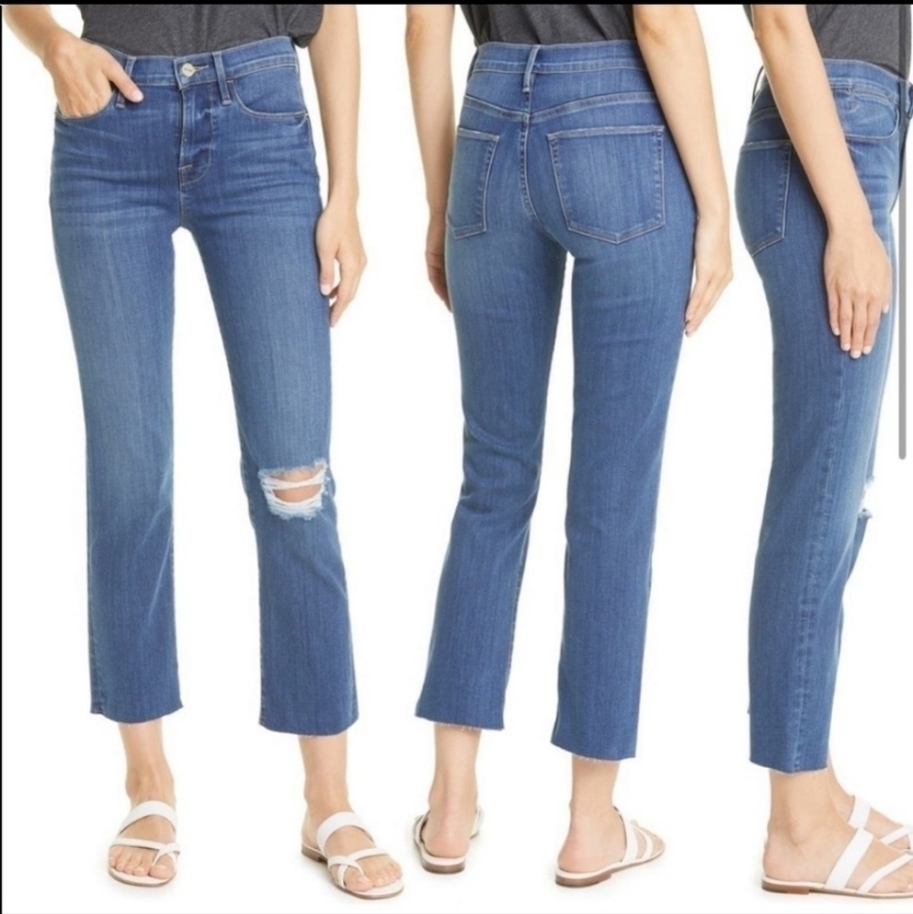 Frame Le High Straight Blue Jeans